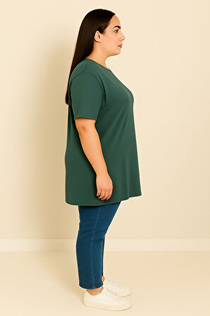 Kadın Büyük Beden Kısa Kollu Basic Oversize T-shirt 1976-25