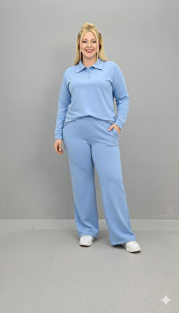 Kadın Büyük Beden Uzun Kollu Polo Yaka Eşofman Takımı 8212-26