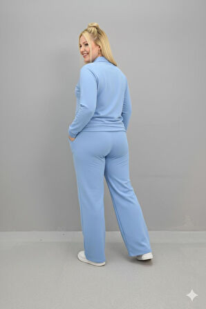 Kadın Büyük Beden Uzun Kollu Polo Yaka Eşofman Takımı 8212-26