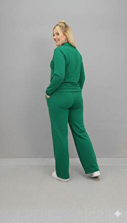 Kadın Büyük Beden Uzun Kollu Polo Yaka Eşofman Takımı 8212-26