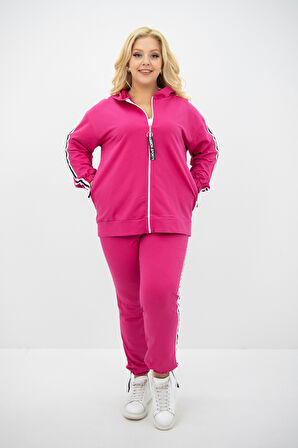 Kadın Büyük Beden Kapüşonlu Baskı Detaylı Eşofman Takımı 8136-25