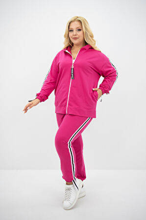 Kadın Büyük Beden Kapüşonlu Baskı Detaylı Eşofman Takımı 8136-25