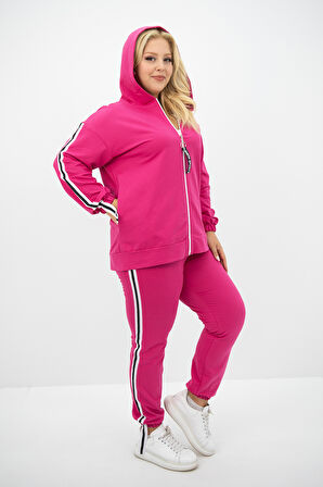 Kadın Büyük Beden Kapüşonlu Baskı Detaylı Eşofman Takımı 8136-25