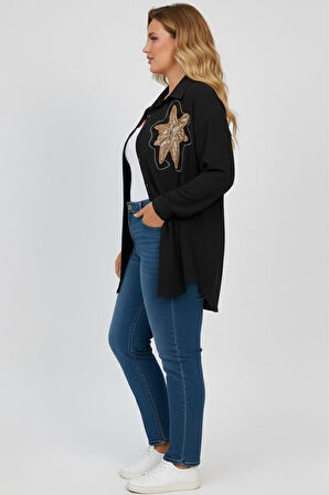 Kadın Büyük Beden Pul Payet İşlemeli Uzun Kollu Gömlek 1985-26