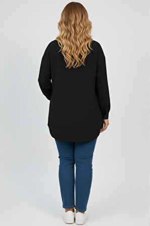 Kadın Büyük Beden Pul Payet İşlemeli Uzun Kollu Gömlek 1985-26