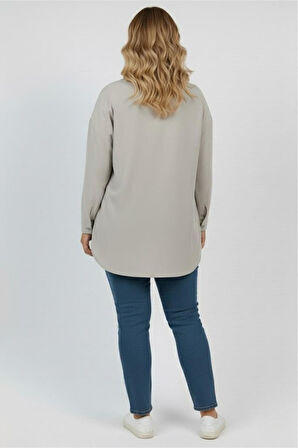 Kadın Büyük Beden Pul Payet İşlemeli Uzun Kollu Gömlek 1985-26