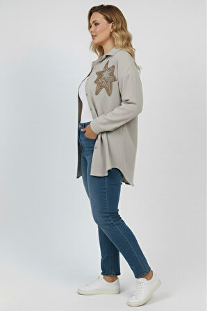 Kadın Büyük Beden Pul Payet İşlemeli Uzun Kollu Gömlek 1985-26