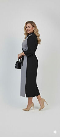 Kadın Büyük Beden Gömlek Yaka Bağlamalı Elbise 5399-26