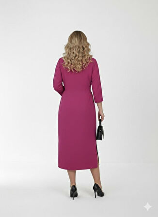 Kadın Büyük Beden Gömlek Yaka Bağlamalı Elbise 5399-26