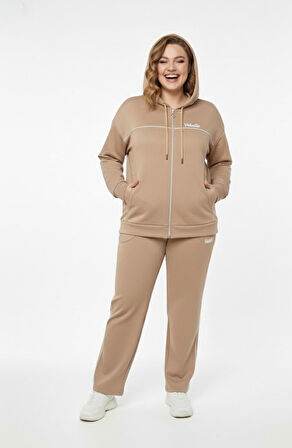 Kadın Büyük Beden Uzun Kollu Modal Kumaş Kapüşonlu Eşofman Takımı 8220-26 (4338K)