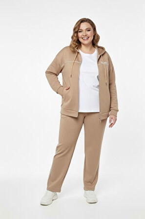 Kadın Büyük Beden Uzun Kollu Modal Kumaş Kapüşonlu Eşofman Takımı 8220-26 (4338K)