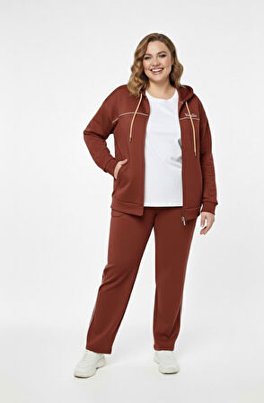 Kadın Büyük Beden Uzun Kollu Modal Kumaş Kapüşonlu Eşofman Takımı 8220-26 (4338K)