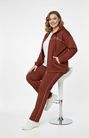 Kadın Büyük Beden Uzun Kollu Modal Kumaş Kapüşonlu Eşofman Takımı 8220-26 (4338K)