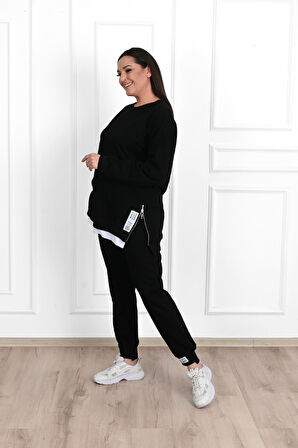 Kadın Büyük Beden Yanları Fermuar Detaylı Eşofman Takımı 3613-23