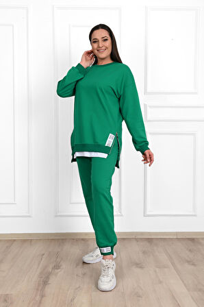 Kadın Büyük Beden Yanları Fermuar Detaylı Eşofman Takımı 3613-23