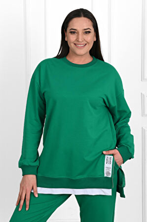 Kadın Büyük Beden Yanları Fermuar Detaylı Eşofman Takımı 3613-23