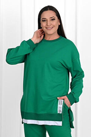 Kadın Büyük Beden Yanları Fermuar Detaylı Eşofman Takımı 3613-23