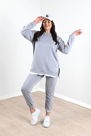 Kadın Büyük Beden Yanları Fermuar Detaylı Eşofman Takımı 3613-23