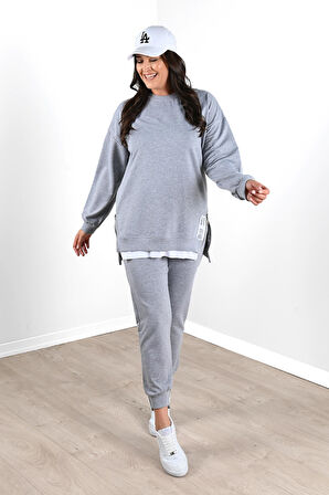 Kadın Büyük Beden Yanları Fermuar Detaylı Eşofman Takımı 3613-23