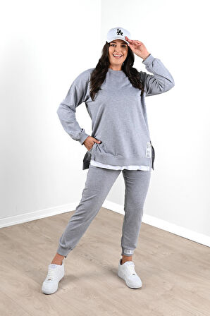 Kadın Büyük Beden Yanları Fermuar Detaylı Eşofman Takımı 3613-23