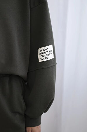 Kadın Bisiklet Yaka Uzun Kollu Etiket Detaylı Eşofman Takımı 4337-26