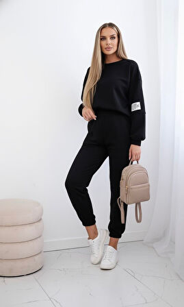 Kadın Bisiklet Yaka Uzun Kollu Etiket Detaylı Eşofman Takımı 4337-26