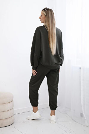 Kadın Bisiklet Yaka Uzun Kollu Etiket Detaylı Eşofman Takımı 4337-26