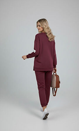 Kadın Bisiklet Yaka Uzun Kollu Etiket Detaylı Eşofman Takımı 4337-26