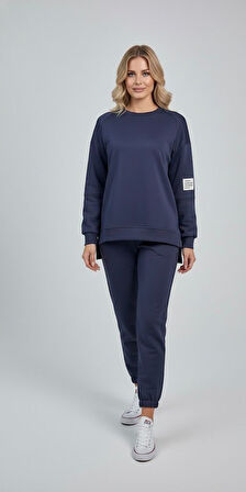 Kadın Bisiklet Yaka Uzun Kollu Etiket Detaylı Eşofman Takımı 4337-26