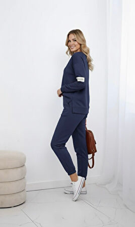 Kadın Bisiklet Yaka Uzun Kollu Etiket Detaylı Eşofman Takımı 4337-26