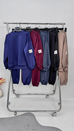 Kadın Bisiklet Yaka Uzun Kollu Etiket Detaylı Eşofman Takımı 4337-26