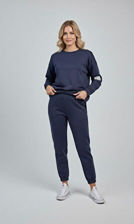 Kadın Bisiklet Yaka Uzun Kollu Etiket Detaylı Eşofman Takımı 4337-26