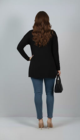 Kadın Büyük Beden Uzun Kollu Yırtmaçlı Basic Bluz 1984