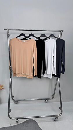 Kadın Büyük Beden Uzun Kollu Yırtmaçlı Basic Bluz 1984