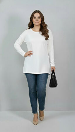 Kadın Büyük Beden Uzun Kollu Yırtmaçlı Basic Bluz 1984