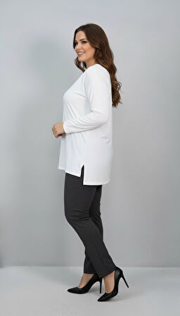 Kadın Büyük Beden Uzun Kollu Yırtmaçlı Basic Bluz 1984