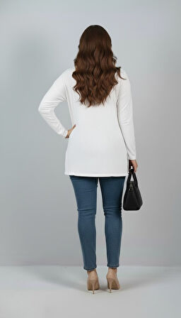 Kadın Büyük Beden Uzun Kollu Yırtmaçlı Basic Bluz 1984
