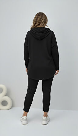 Kadın Büyük Beden Uzun Kollu Kapüşonlu Kanguru Cepli Sweatshirt 2016