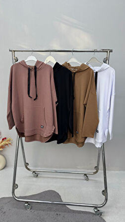 Kadın Büyük Beden Uzun Kollu Kapüşonlu Kanguru Cepli Sweatshirt 2016