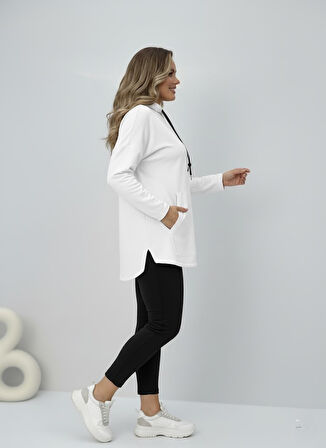 Kadın Büyük Beden Uzun Kollu Kapüşonlu Kanguru Cepli Sweatshirt 2016