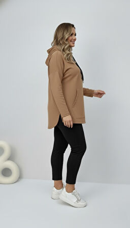 Kadın Büyük Beden Uzun Kollu Kapüşonlu Kanguru Cepli Sweatshirt 2016