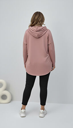 Kadın Büyük Beden Uzun Kollu Kapüşonlu Kanguru Cepli Sweatshirt 2016