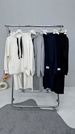 Kadın Büyük Beden Uzun Kollu Kapüşonlu Eşofman Takımı 8228-26