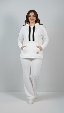 Kadın Büyük Beden Uzun Kollu Kapüşonlu Eşofman Takımı 8228-26