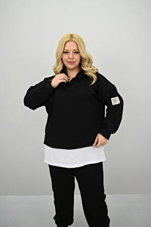 Kadın Büyük Beden Uzun Kollu Kapüşonlu Lastik Paça Eşofman Takımı 8180-25 (4253K)