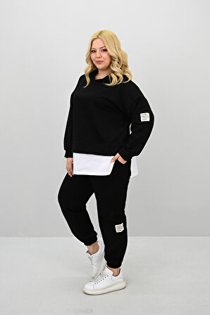 Kadın Büyük Beden Uzun Kollu Kapüşonlu Lastik Paça Eşofman Takımı 8180-25 (4253K)