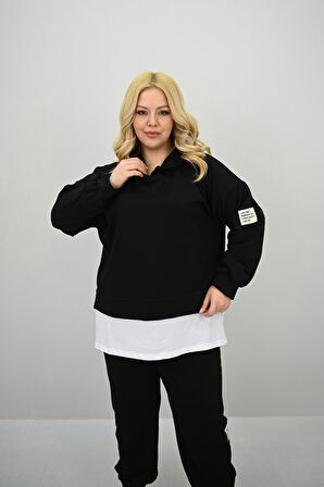 Kadın Büyük Beden Uzun Kollu Kapüşonlu Lastik Paça Eşofman Takımı 8180-25 (4253K)