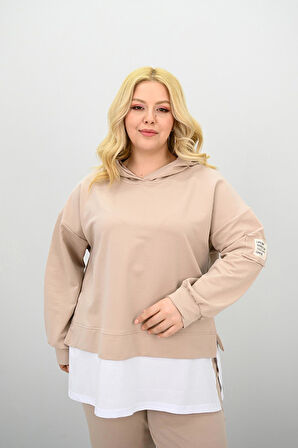 Kadın Büyük Beden Uzun Kollu Kapüşonlu Lastik Paça Eşofman Takımı 8180-25 (4253K)