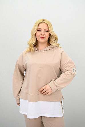 Kadın Büyük Beden Uzun Kollu Kapüşonlu Lastik Paça Eşofman Takımı 8180-25 (4253K)