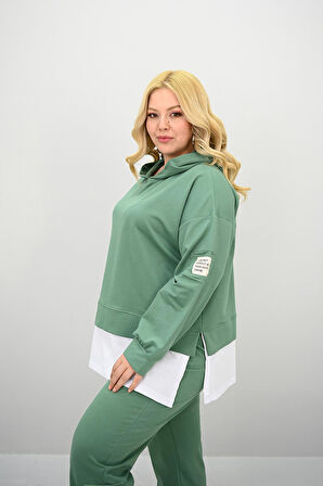 Kadın Büyük Beden Uzun Kollu Kapüşonlu Lastik Paça Eşofman Takımı 8180-25 (4253K)